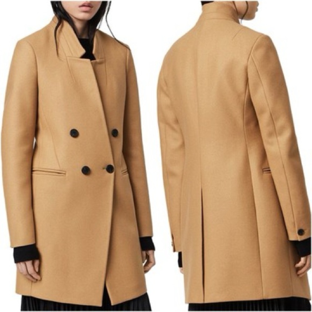 NWOT ALLSAINTS ADREA DOUBLE-BREASTED COAT IN CAMEL BROWN (SZ XXXS/0)